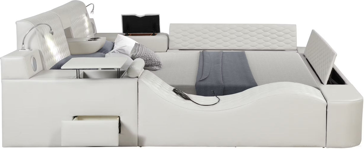 Zoya Ice Faux Leather Modern Queen Bed with Massage Lounge, Bluetooth Speakers & Reading Lights ** Clearance ** — product view 5