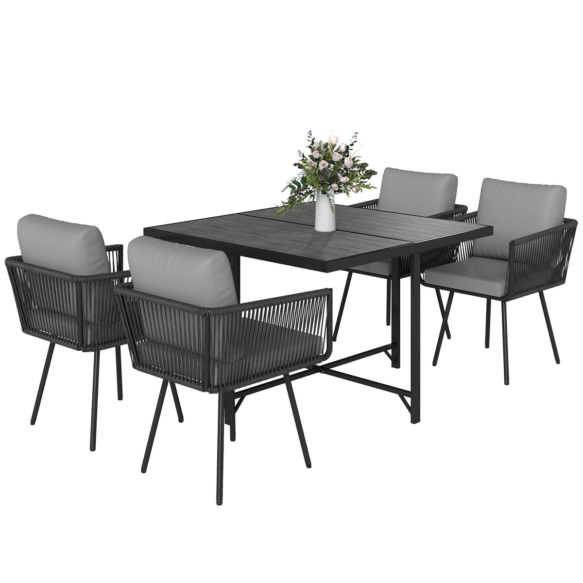 5 Piece Rattan Garden Dining Set with Stackable Chairs, Light Grey — product view 1