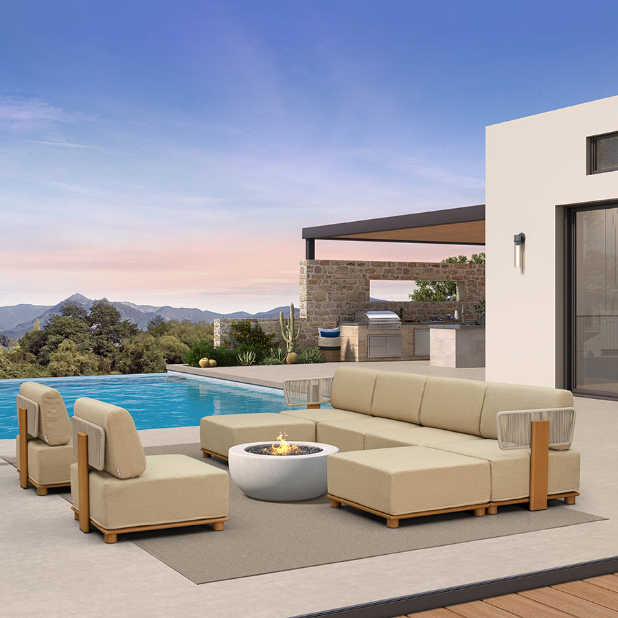 PURPLE LEAF Breck Enclosed Modular Outdoor Sectional with Wood-Grain Aluminum Frame and Thick Teak-Colored Cushions for Modern Outdoor Deck — product view 1
