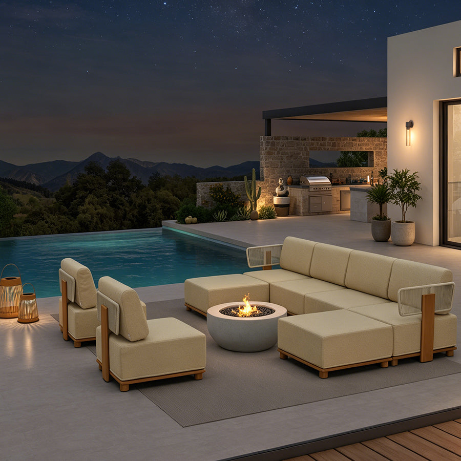 PURPLE LEAF Breck Enclosed Modular Outdoor Sectional with Wood-Grain Aluminum Frame and Thick Teak-Colored Cushions for Modern Outdoor Deck — product view 3
