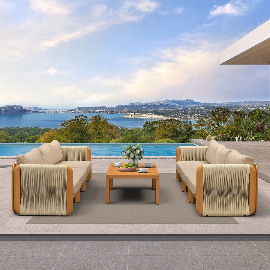 PURPLE LEAF Byron Open-End Modular Outdoor Sectional with Wide-Band Woven Design and Wood-Grain Aluminum Frame for Backyard Family Time — product view 4