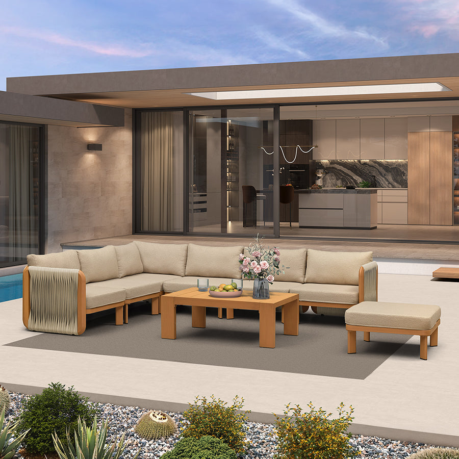 PURPLE LEAF Byron Open-End Modular Outdoor Sectional with Wide-Band Woven Design and Wood-Grain Aluminum Frame for Backyard Family Time — product view 2