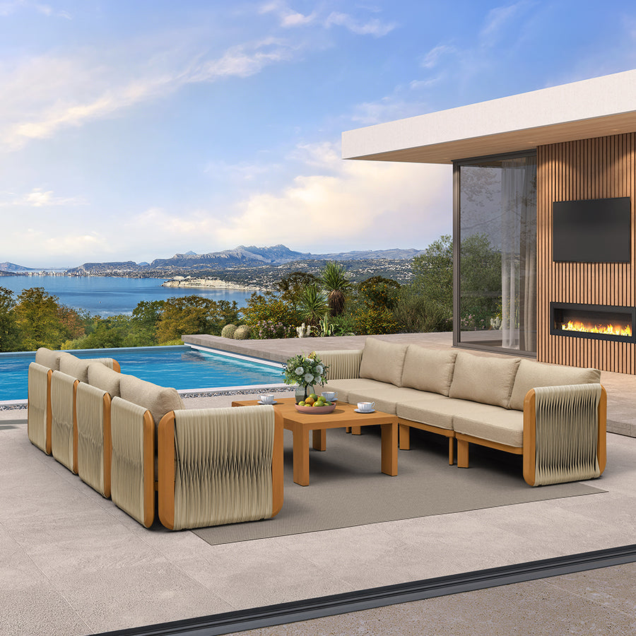 PURPLE LEAF Byron Open-End Modular Outdoor Sectional with Wide-Band Woven Design and Wood-Grain Aluminum Frame for Backyard Family Time — product view 3
