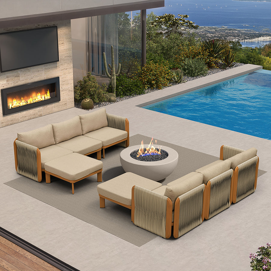 PURPLE LEAF Byron L-Shaped Modular Outdoor Sectional with Wide-Band Woven Design and Wood-Grain Aluminum Frame for Garden Patio — product view 3