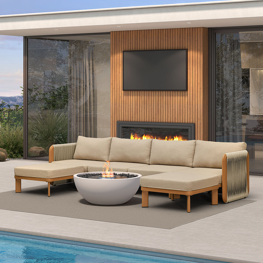 PURPLE LEAF Byron U-Shaped Modular Outdoor Sectional with Wide-Band Woven Design and Wood-Grain Aluminum Frame for Outdoor Courtyard — product view 2