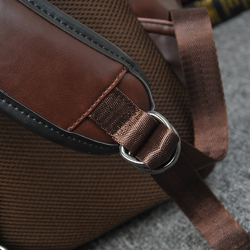 LoungeYard | Brown Business Leather Backpack, with Easy-to-carry Top Handle for Travel, Work and Outdoors — product view 4