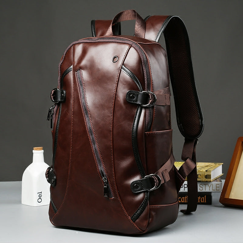 LoungeYard | Brown Business Leather Backpack, with Easy-to-carry Top Handle for Travel, Work and Outdoors — product view 1