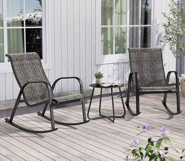 LOUNGE YARD Outdoor 3-Piece Patio Bistro Rocking Chair Set, Steel Rocker Seating Outside for Front Porch, Garden, Patio, Backyard