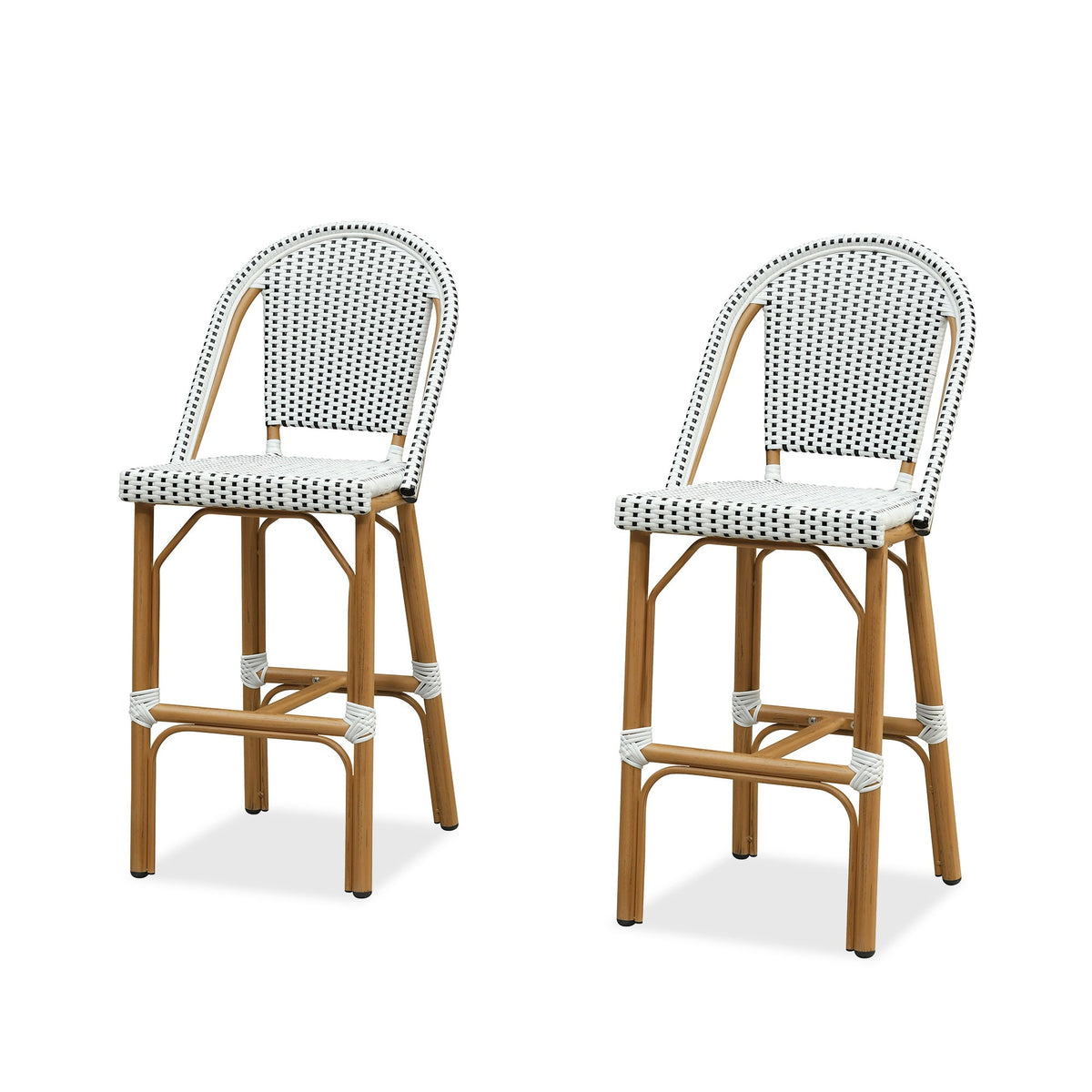 PURPLE LEAF Patio French Counter Stool Set of 2 Outdoor Backrest Barstools Aluminum Frame Woven Rattan for Indoor Kitchen Garden Balcony Restaurant — product view 4