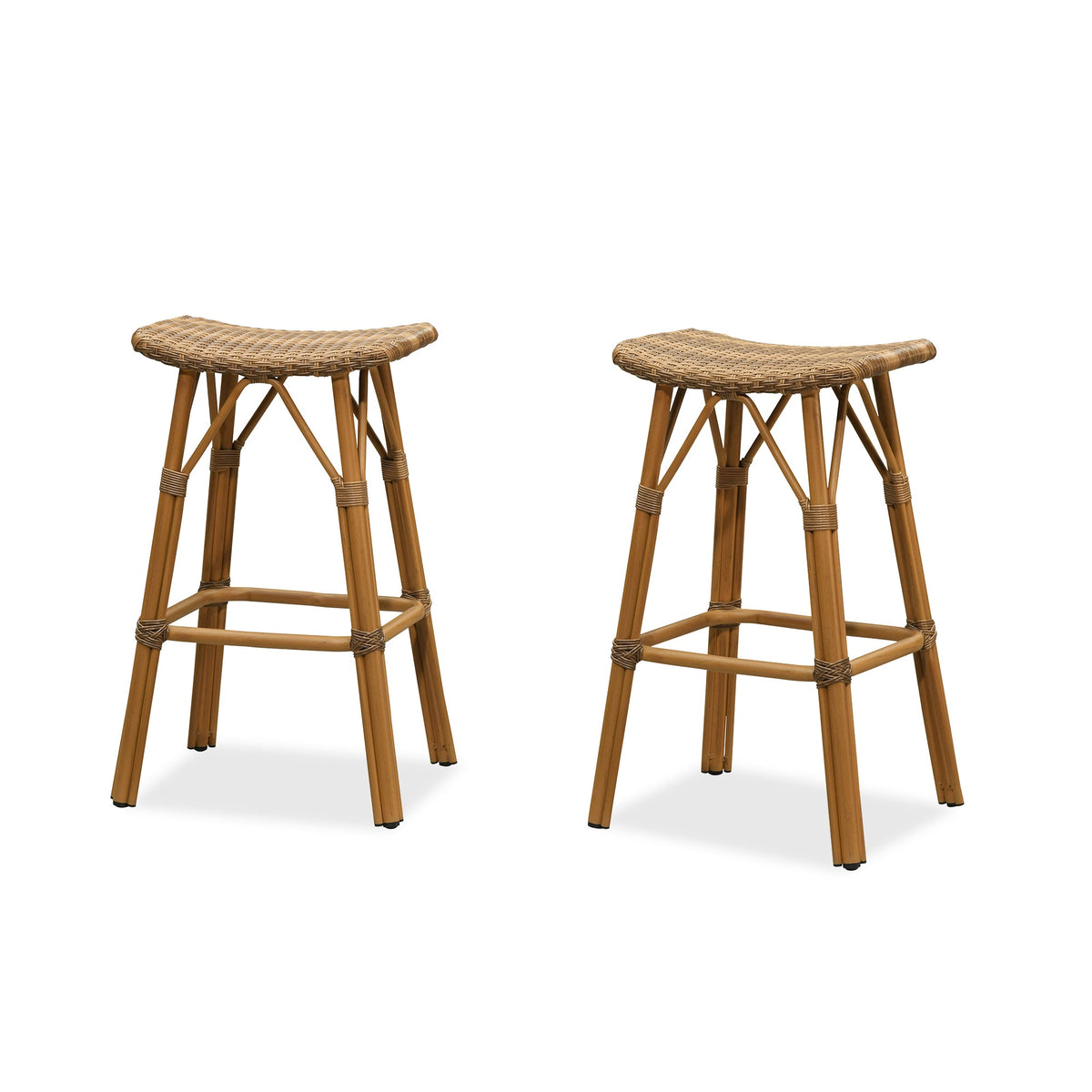 PURPLE LEAF Outdoor Bar Stools Set of 2 Backless Rattan Barstools with Saddle Seat and Footrest All Weather Aluminum Bar Chairs for Patio Kitchen Island Pool Balcony — product view 3