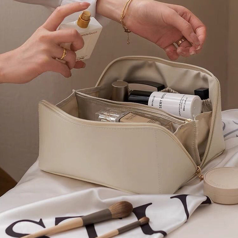 Large Travel Cosmetic Bag with Double-Layer Storage and Water-Resistant PU Leather — product view 4