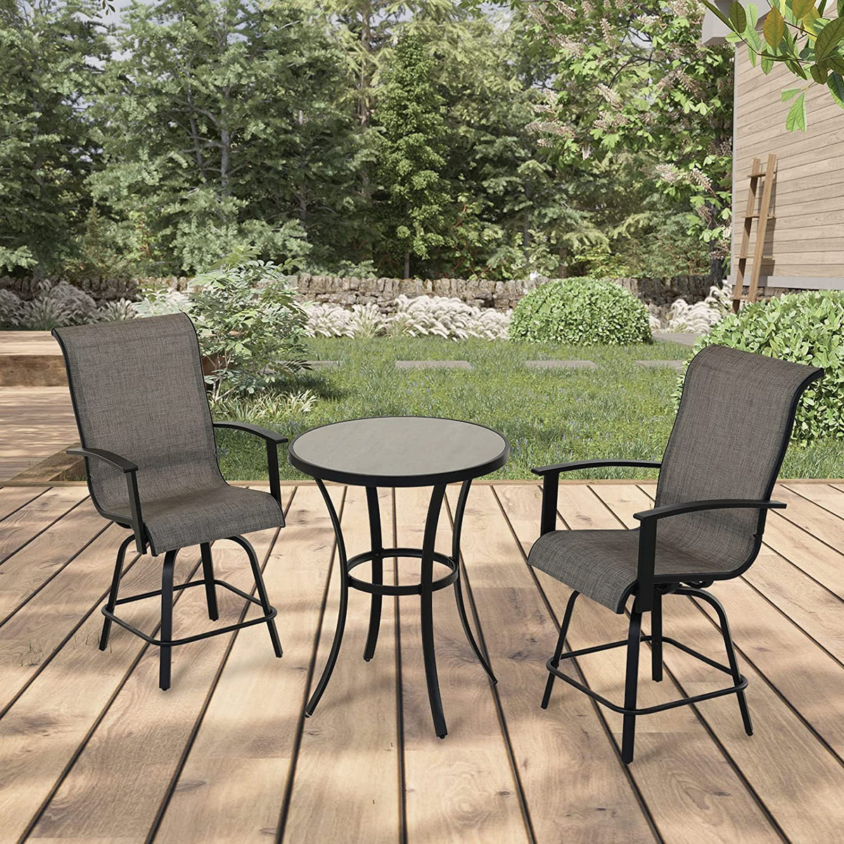 LOUNGE YARD 3 Piece High Foot Swivel Stool Bar Set with Rotation Function — product view 4
