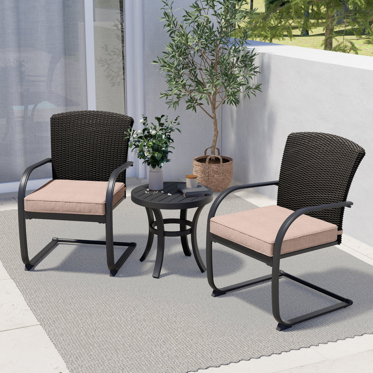 LOUNGE YARD Dining Wicker Chair Set, Steel Frame Chair with Cushion — product view 5