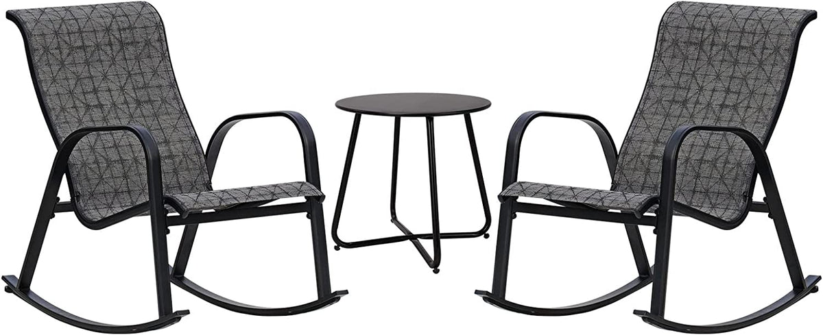 LOUNGE YARD Outdoor 3-Piece Patio Bistro Rocking Chair Set, Steel Rocker Seating Outside for Front Porch, Garden, Patio, Backyard — product view 6