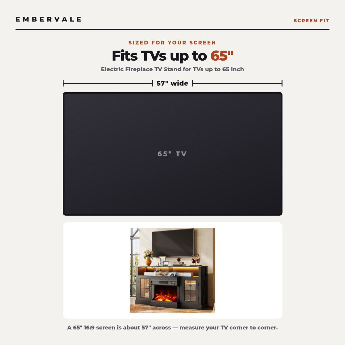 Electric Fireplace TV Stand for TVs up to 65 Inch, Modern Media Console Entertainment Center, Adjustable LED Flame for Living Rooms — product view 4