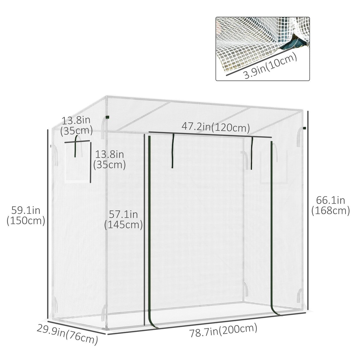 6.6' x 2.5' x 5.5' Walk-in Greenhouse with Door and Window, White — product view 5