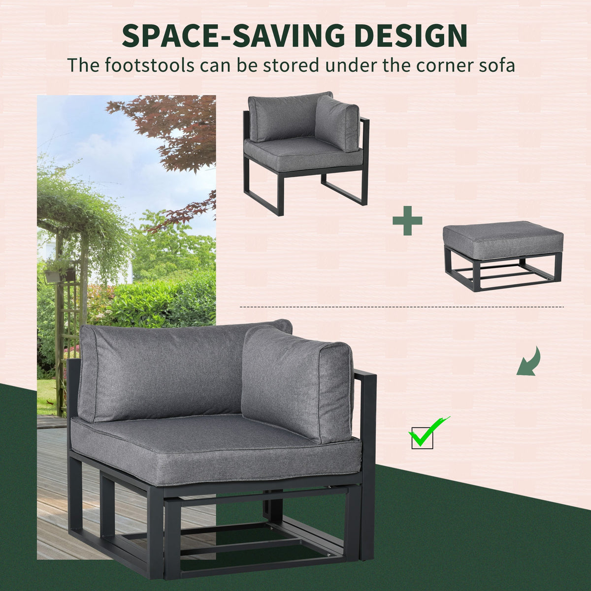 6pc Outdoor Patio Furniture Set with Daybed and Footstools, Grey — product view 7