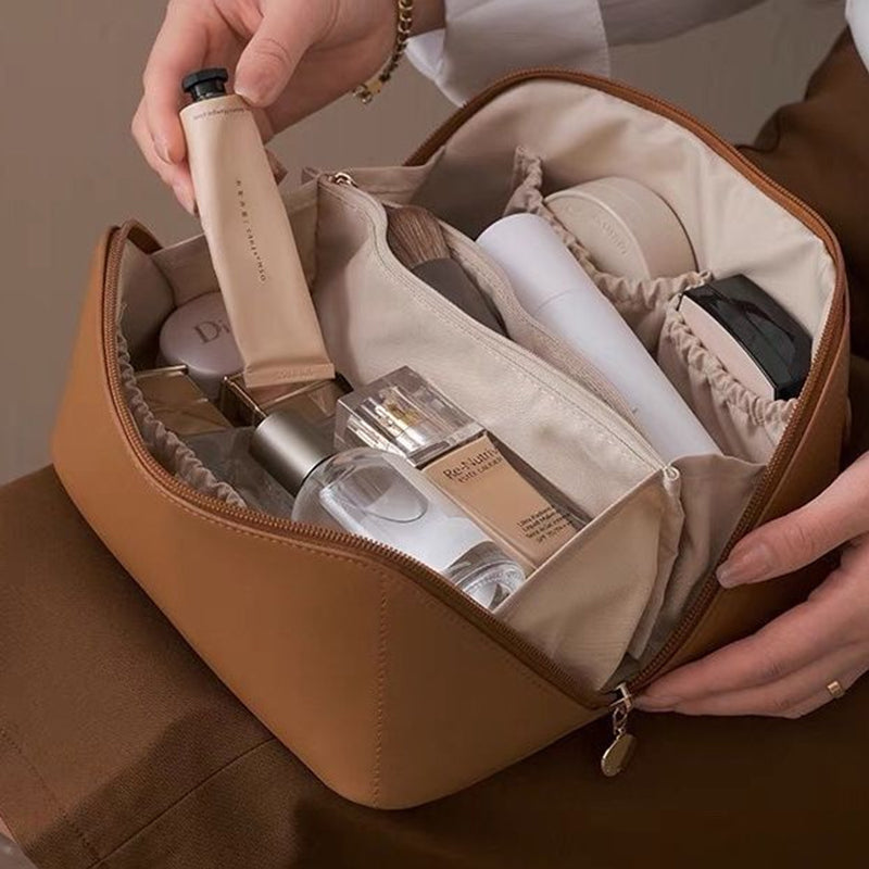 Large Travel Cosmetic Bag with Double-Layer Storage and Water-Resistant PU Leather — product view 7