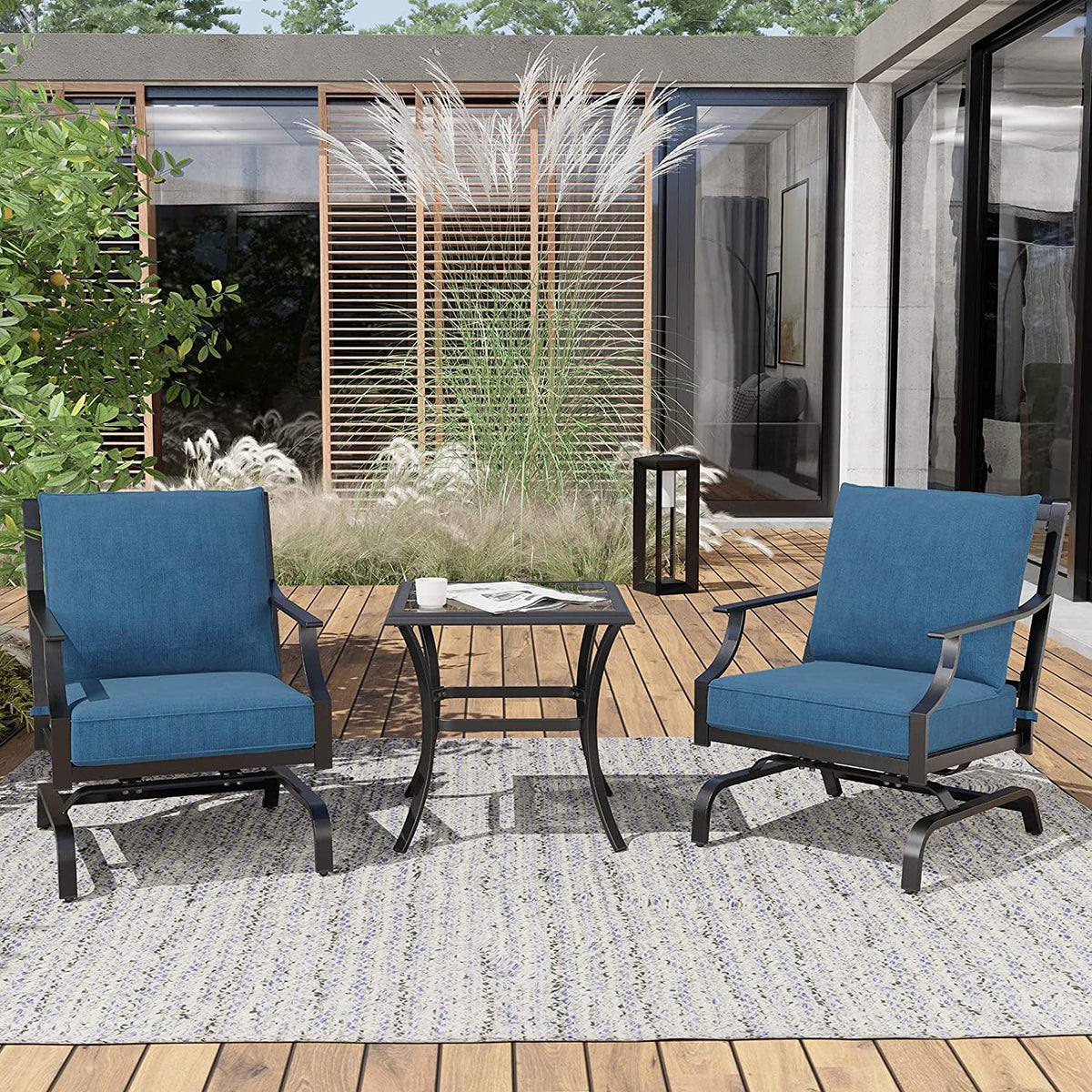 LOUNGE YARD 3 Piece Metal Bistro Rocking Chairs, Indoor Outdoor Chat Set — product view 6
