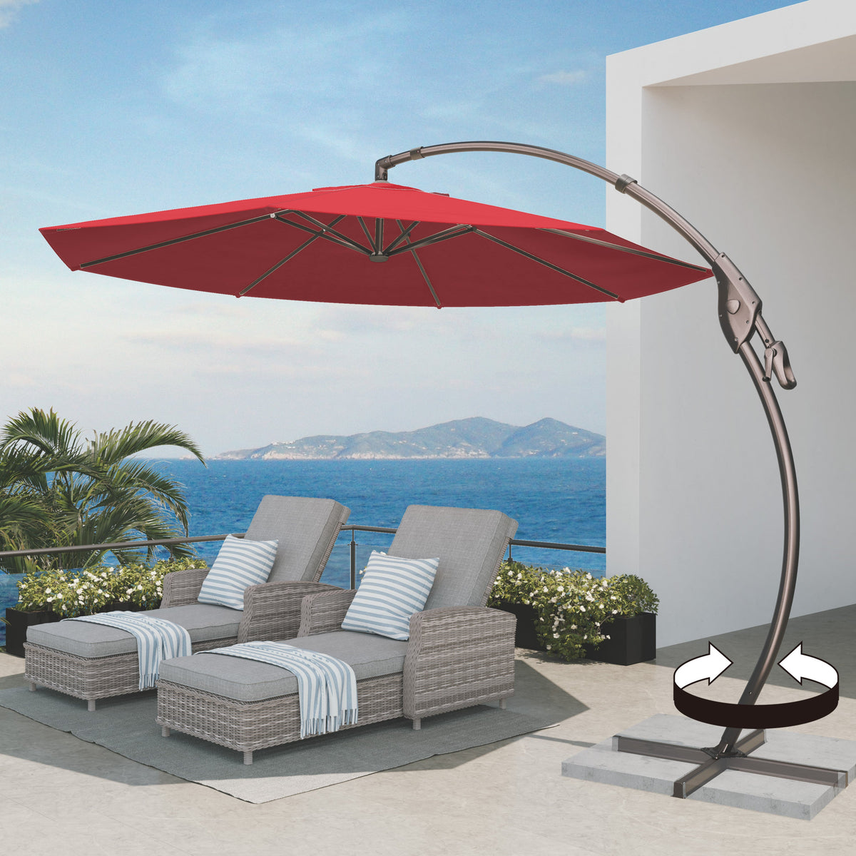LOUNGE YARD Napoli 11 FT Cantilever Offset Umbrella with 360° Rotation — product view 1