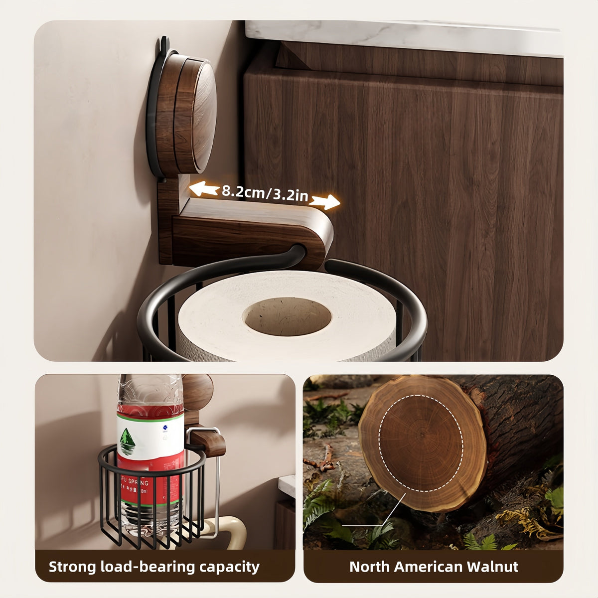 LoungeYard | Suction Cup Walnut Paper Towel Holder — product view 2