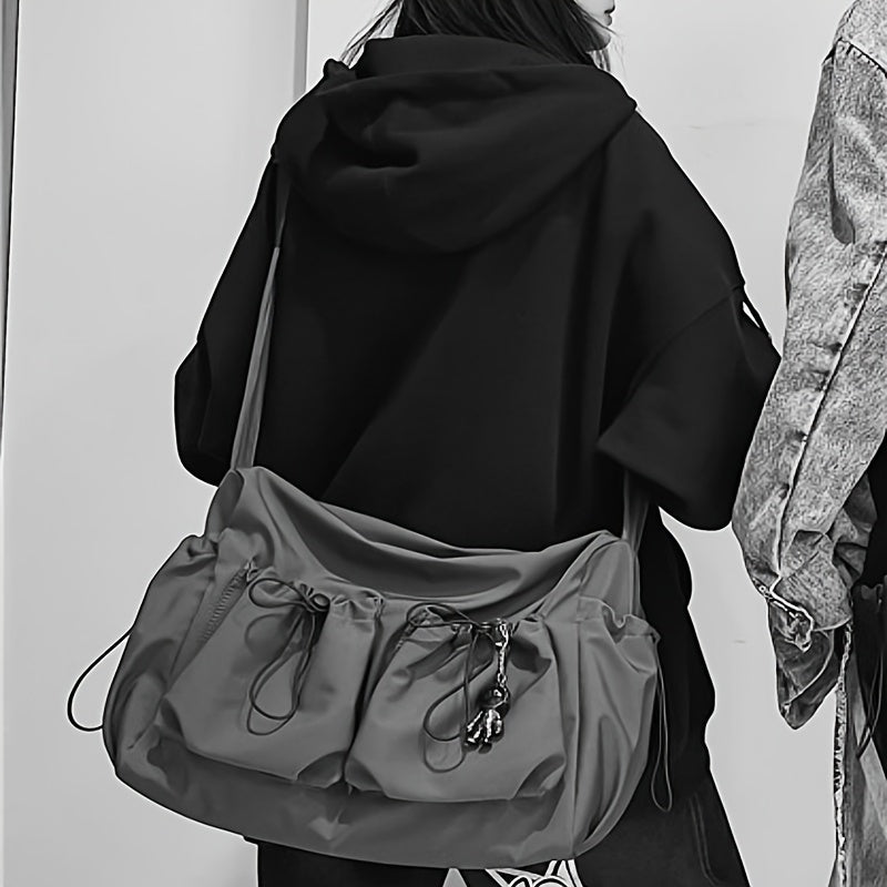 LoungeYard | UrbanLiner Nylon Messengerbag – Black Shoulder Bag with Zipper for Daily Use — product view 3