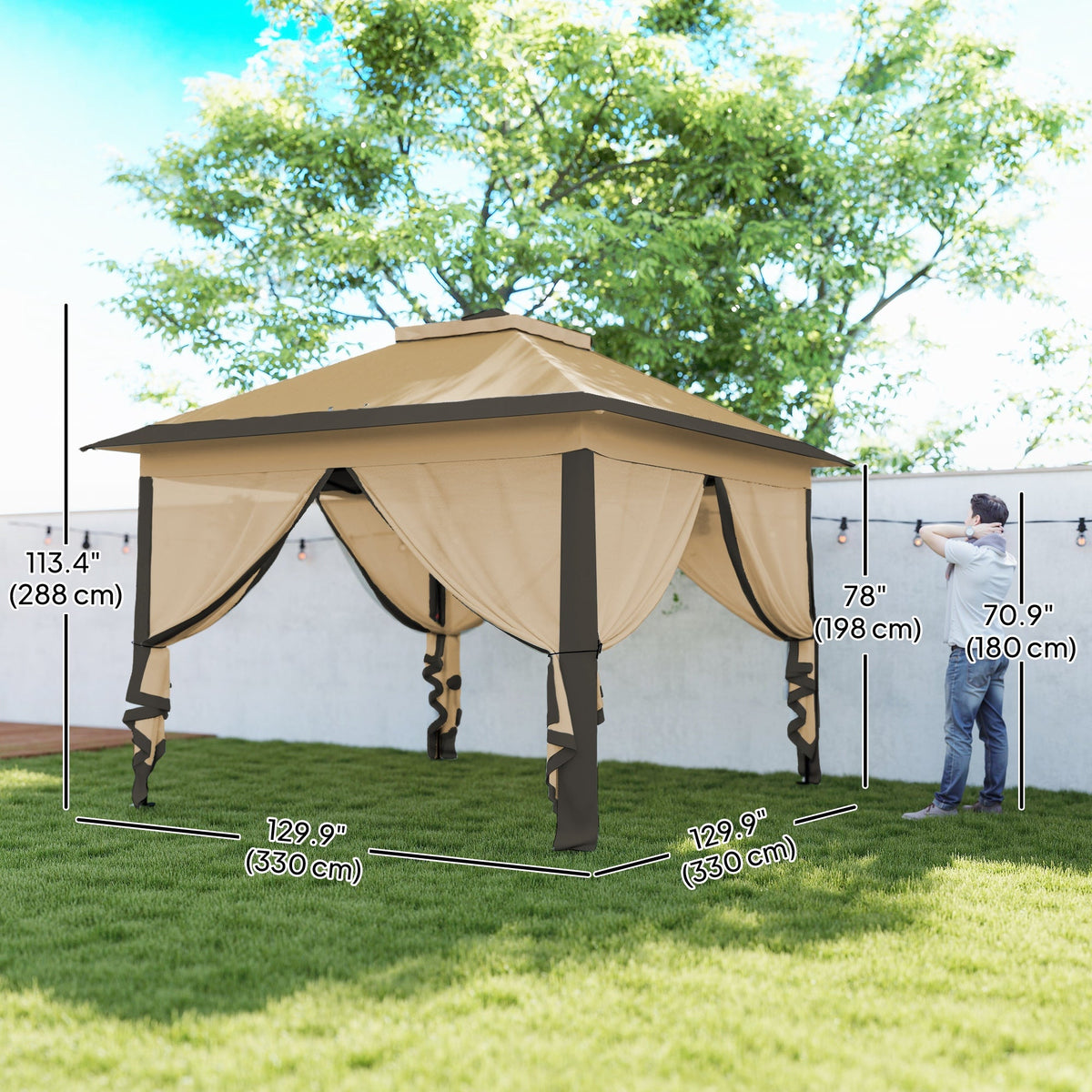 11' x 11' Pop Up Canopy with Double Roof and Mesh Sidewalls, Beige — product view 5