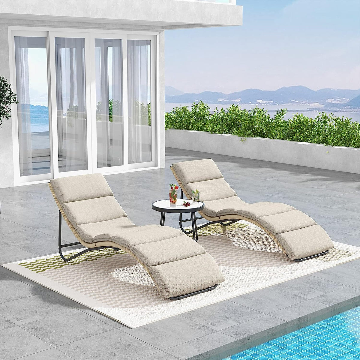 LOUNGE YARD Outdoor Chaise Lounge Sunbathing Chair Lounger with All-Weather Wicker Cushion for Poolside — product view 3