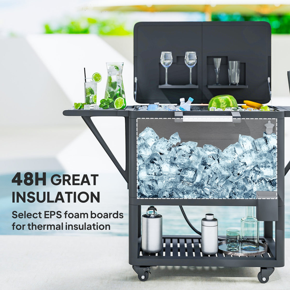 104 Quart Patio Cooler with Wheels and Bottle Opener, Black — product view 7