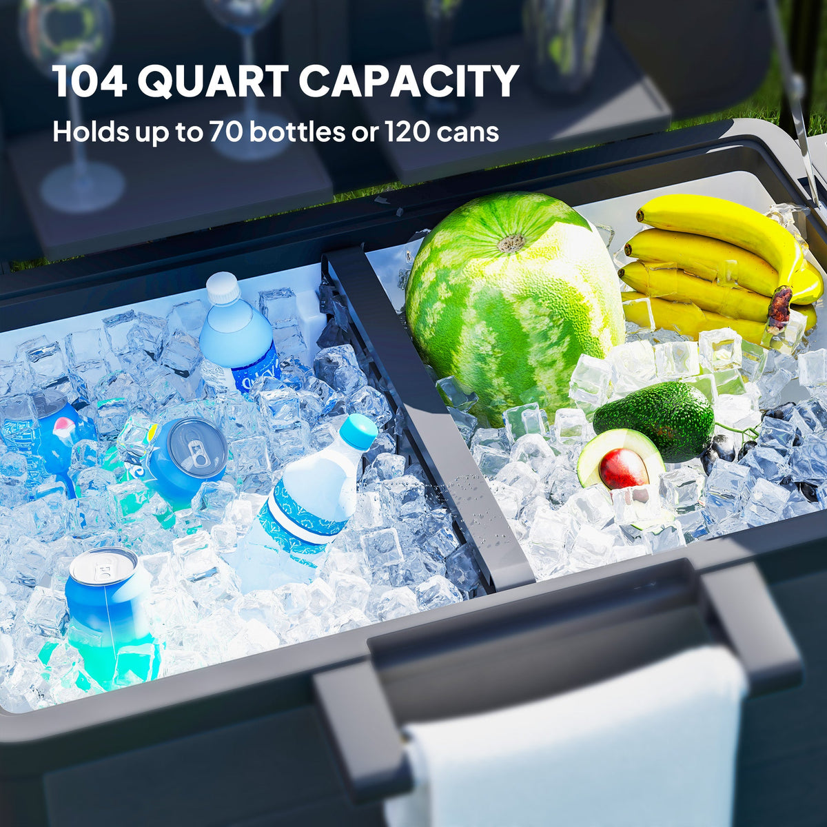 104 Quart Patio Cooler with Wheels and Bottle Opener, Black — product view 6