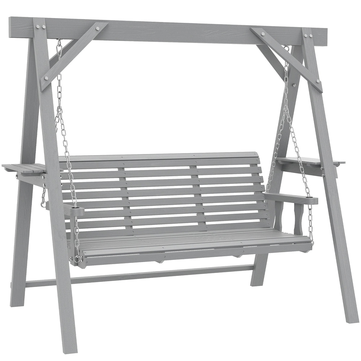 3 Seater Wooden Garden Swing Seat with Side Tables, Dark Grey — product view 1