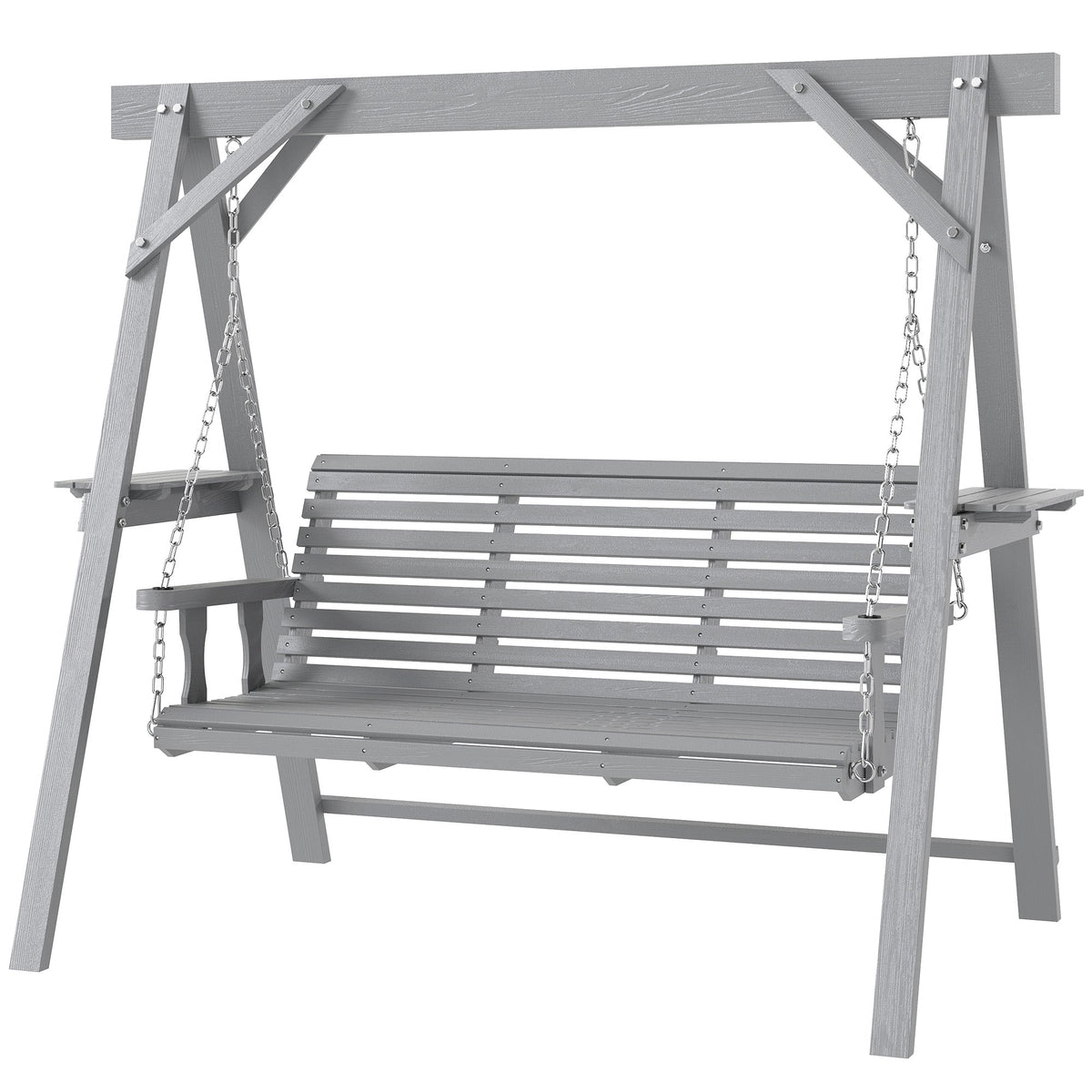 3 Seater Wooden Garden Swing Seat with Side Tables, Dark Grey — product view 2