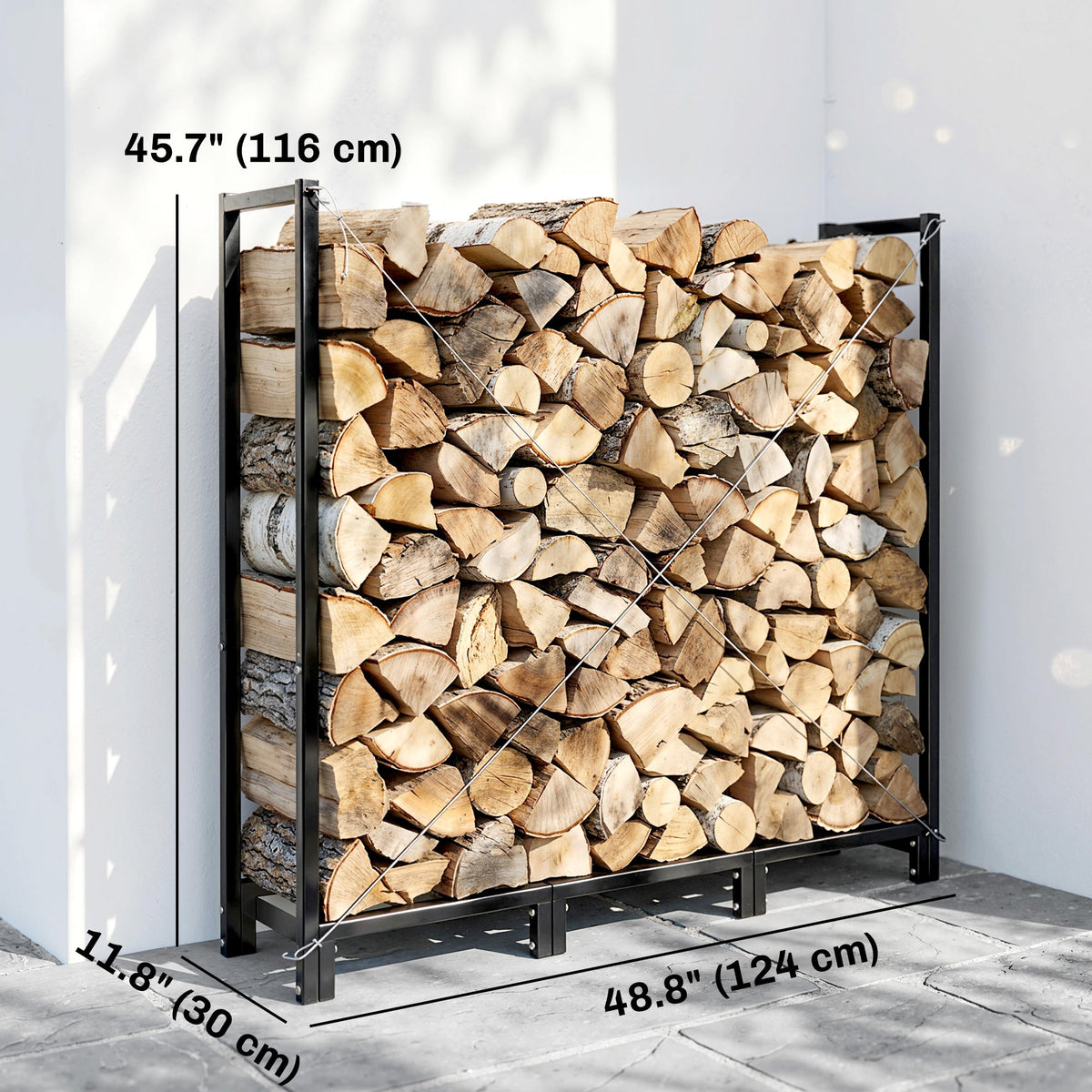 4 ft Firewood Rack with Customizable Width & Height, Cable Reinforcement, 616 lb Capacity, Black — product view 5