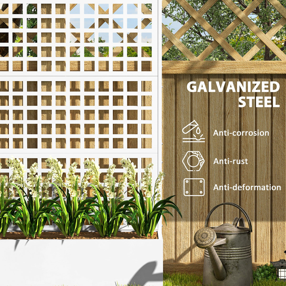 Galvanized Raised Garden Bed with Trellis, 43" x 16" x 70", White — product view 6