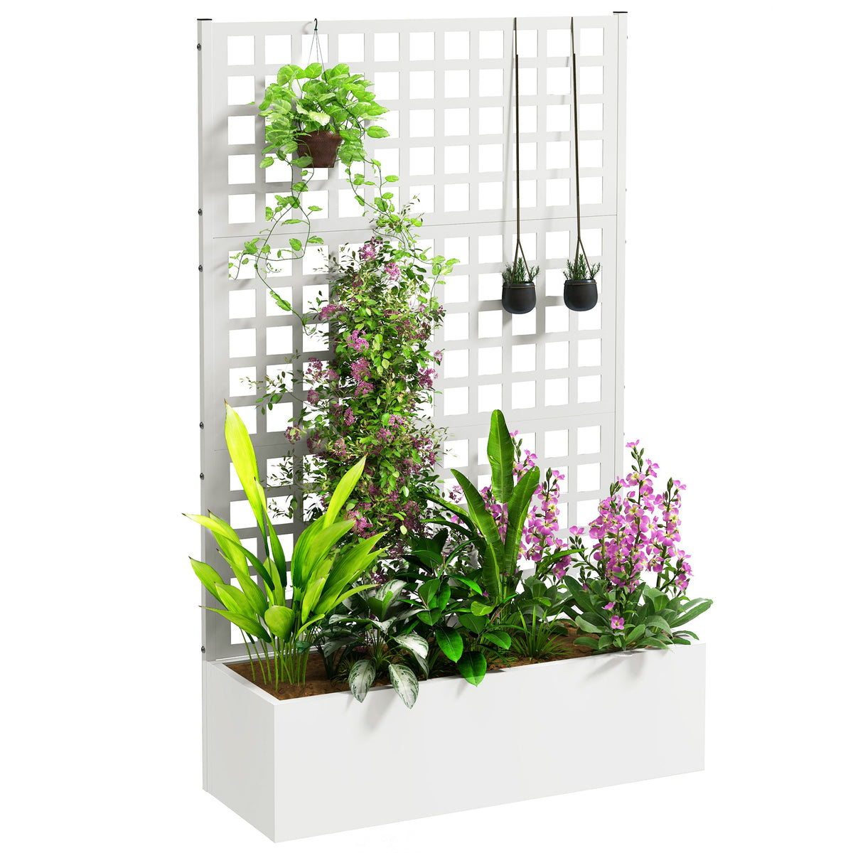 Galvanized Raised Garden Bed with Trellis, 43" x 16" x 70", White — product view 1