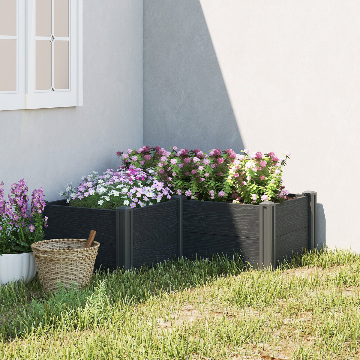 3 x 3 x 1ft Vinyl Raised Garden Bed with Open Bottom, Grey Wood Effect — product view 4