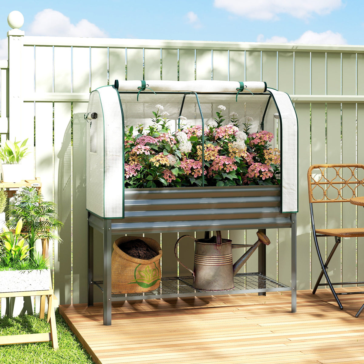 Galvanized Raised Garden Bed with Greenhouse Cover, Dark Gray — product view 4