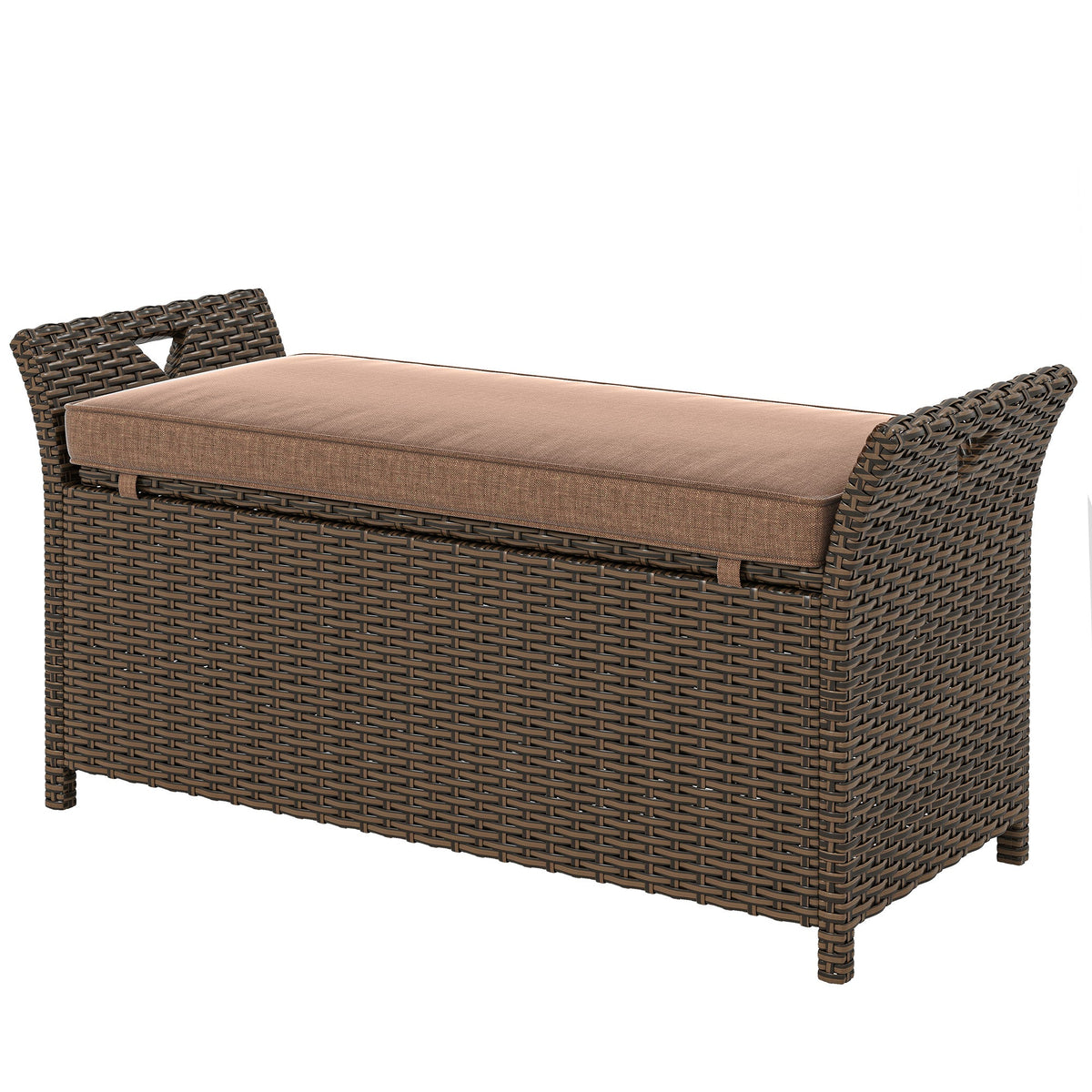 2-in-1 Patio Wicker Storage Bench, 29 Gallon with Cushion, Tan — product view 2