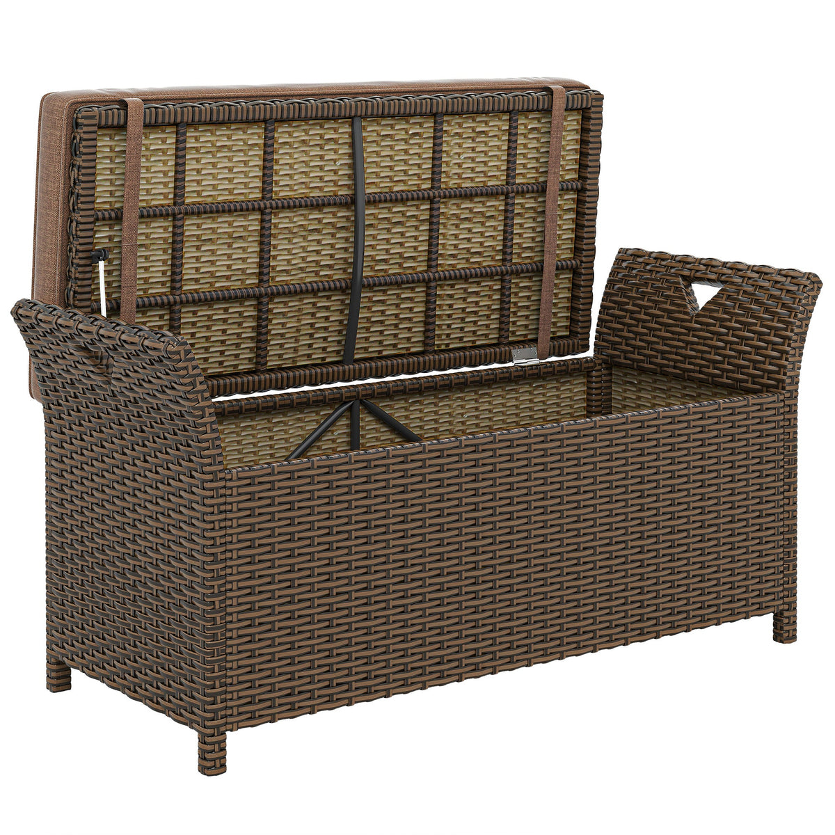 2-in-1 Patio Wicker Storage Bench, 29 Gallon with Cushion, Tan — product view 1