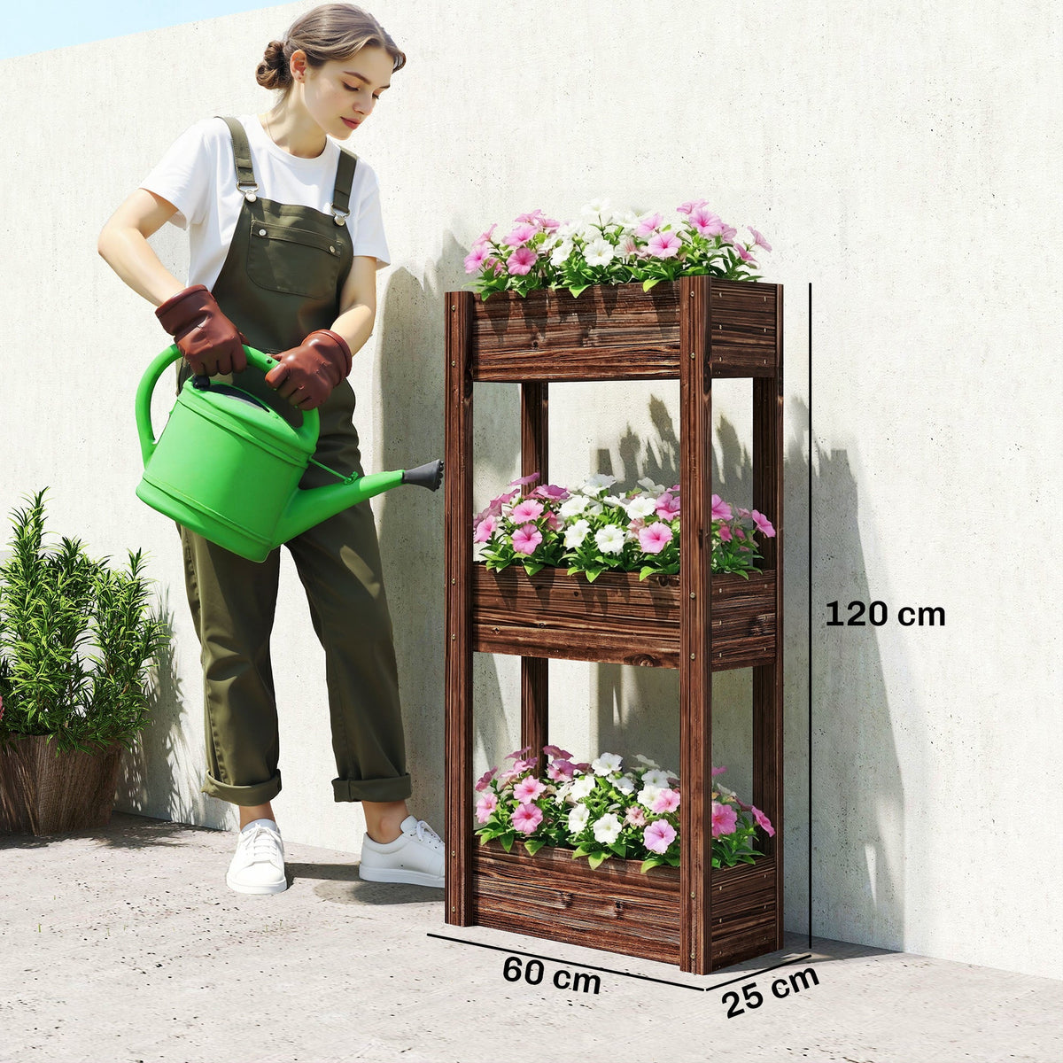 3-Tier Wooden Raised Planter with Liner, 60 x 25 x 120 cm — product view 5