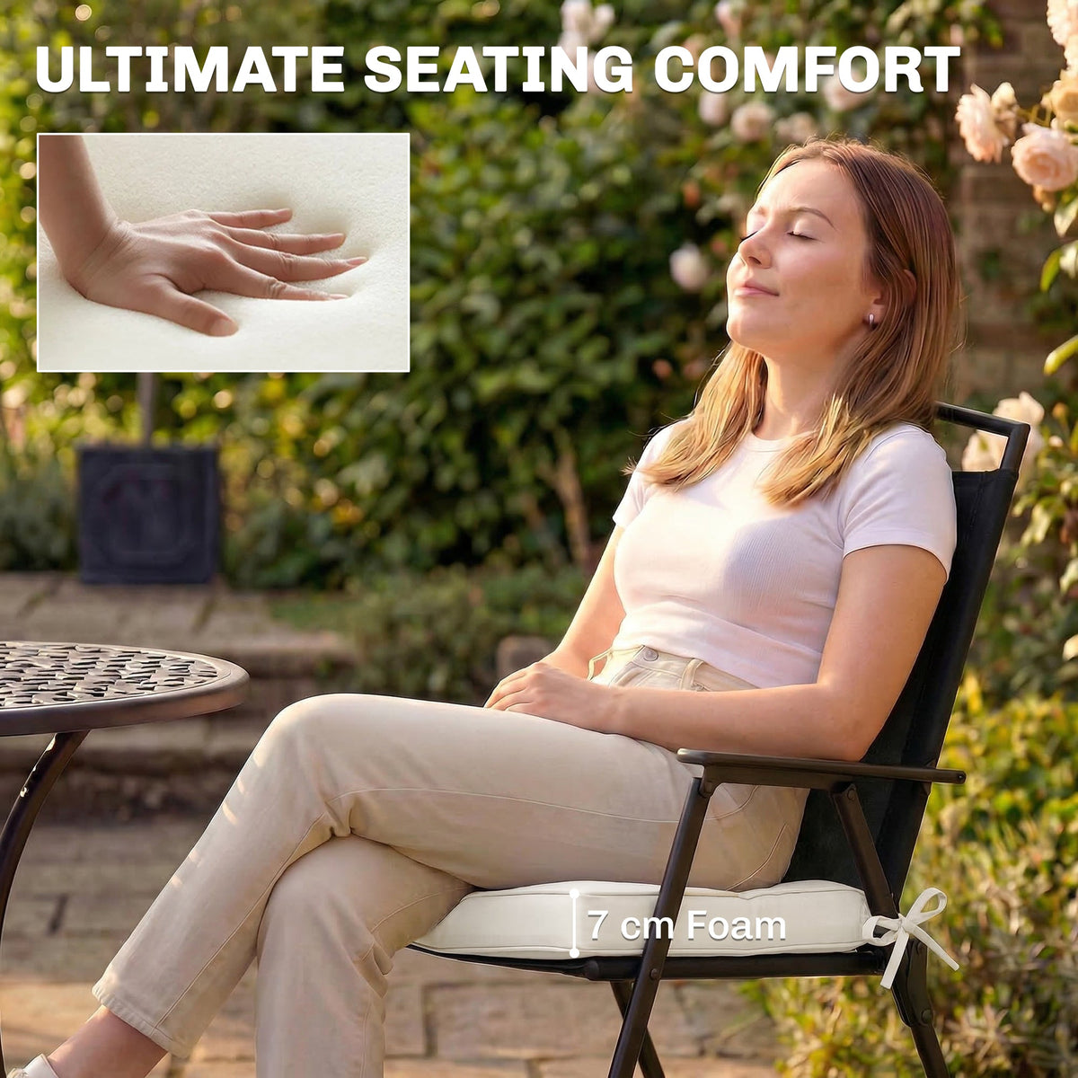 Set of 2 Outdoor Chair Seat Cushions, 40 x 40 cm, Cream White — product view 6