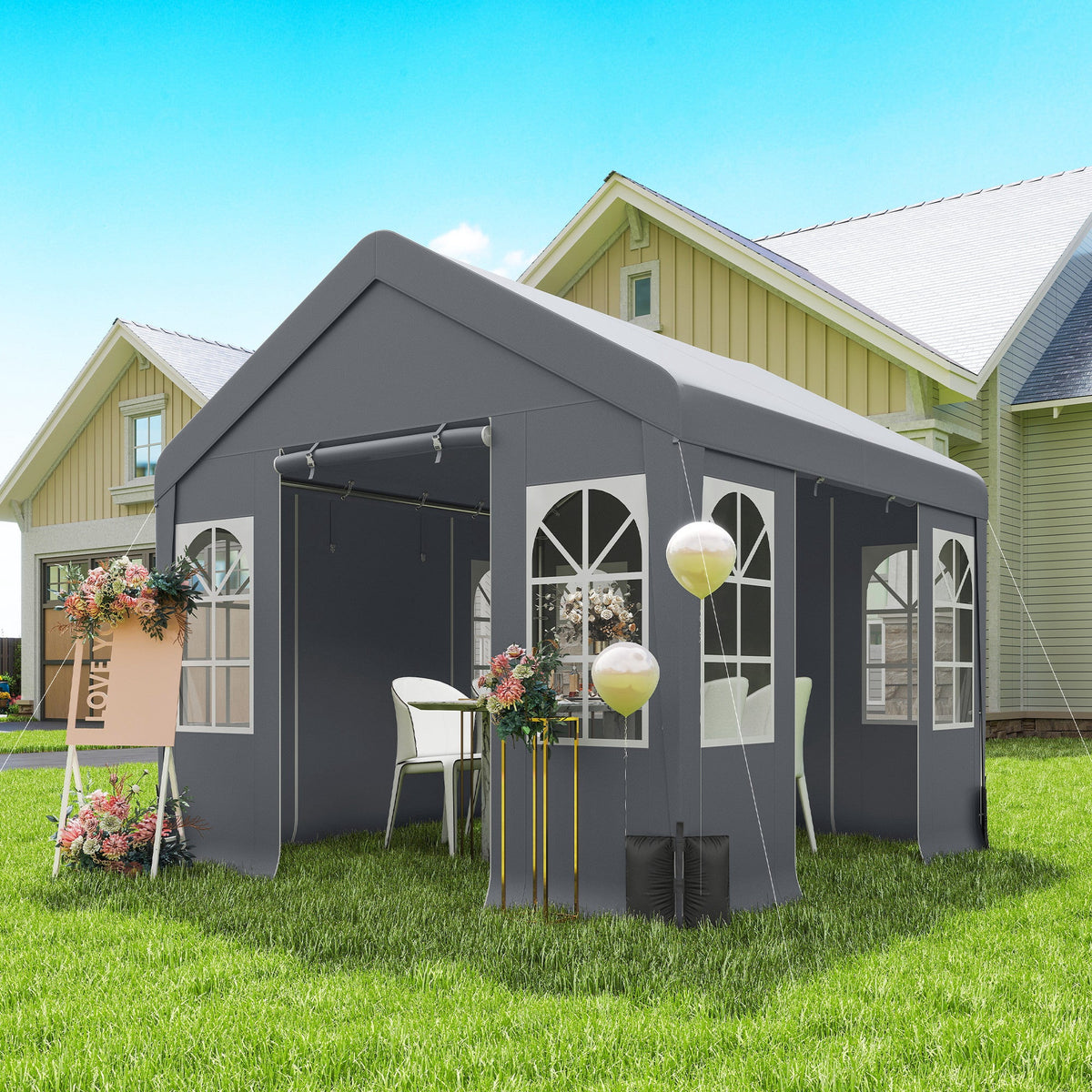 3 x 3 m Heavy Duty Garden Gazebo with Sides, Windows & 4 Weight Bags, Grey — product view 4