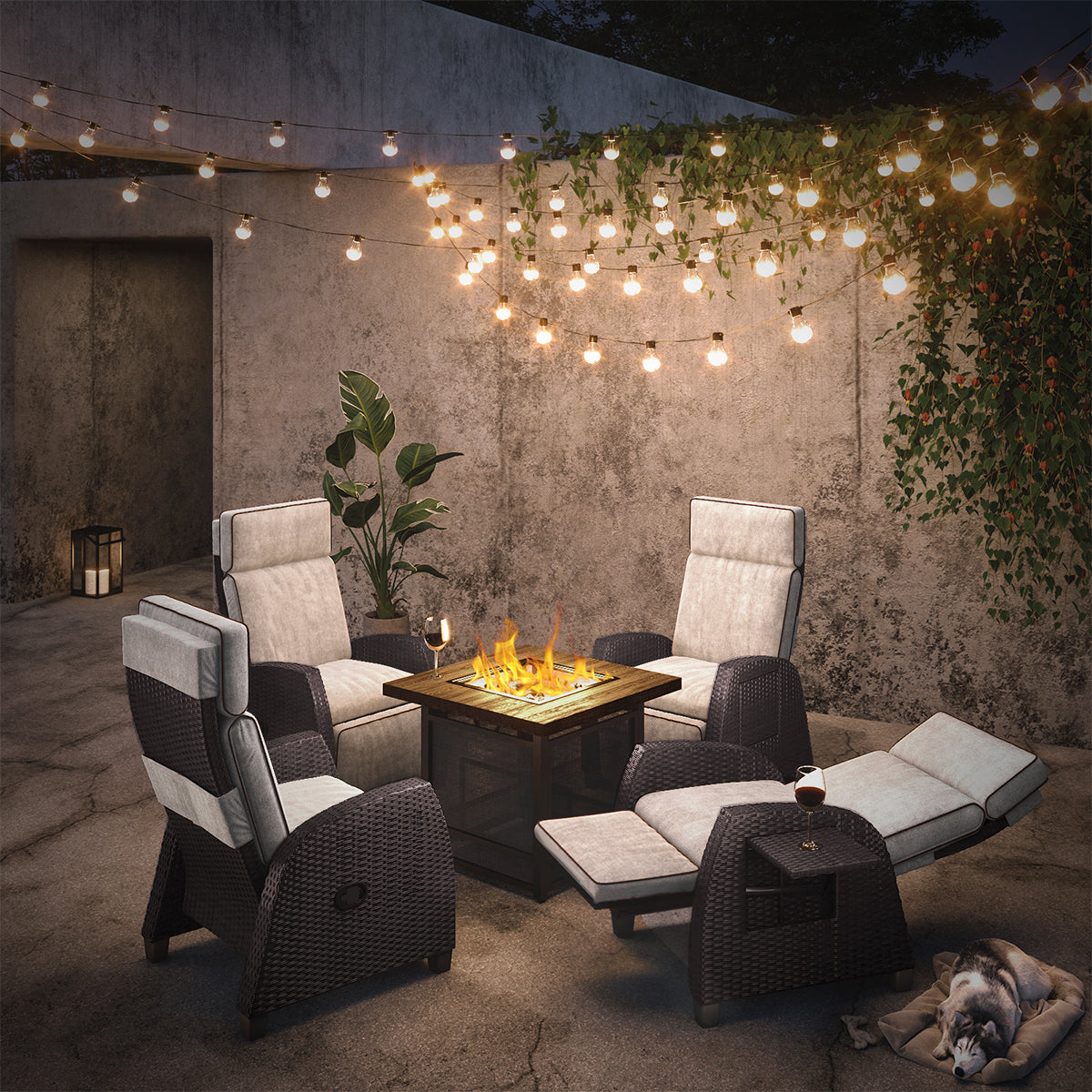 LOUNGE YARD Recliner & Fire Pit Table Set — product view 1