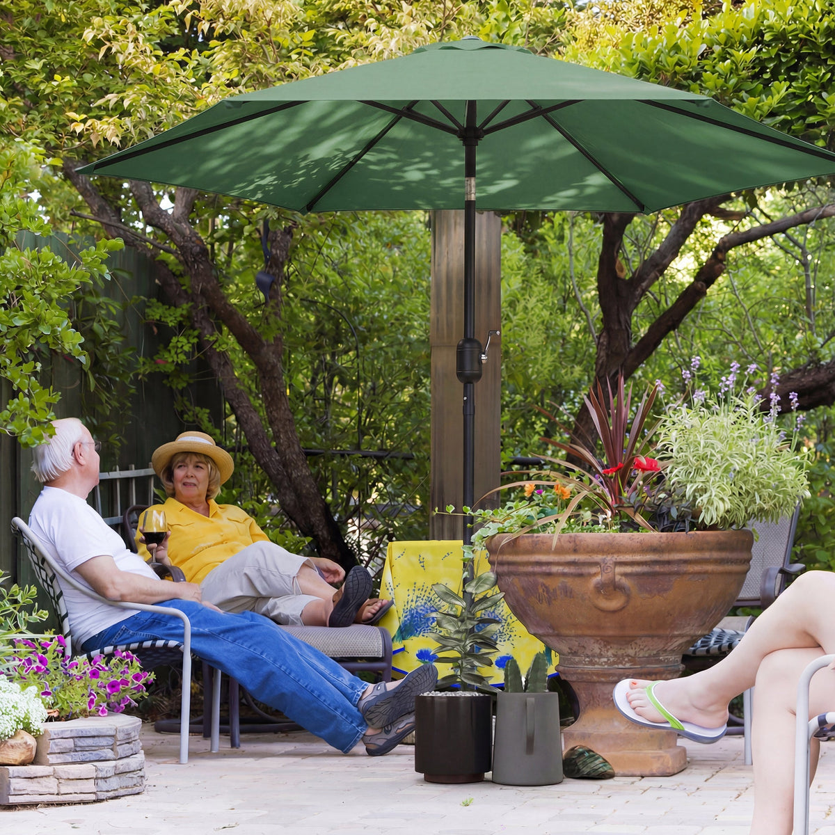 2.6 m Garden Parasol with Tilt, Crank, Vent & Aluminium Pole, Dark Green — product view 3