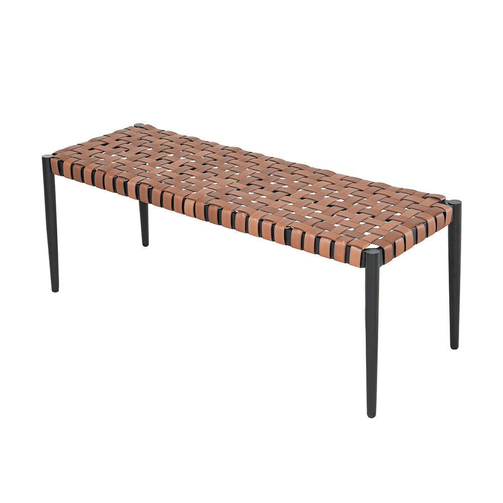 LOUNGE YARD Outdoor/Indoor 2-Seat Bench,Steel Frame Leather-Look Resin Wicker Bench for Small Front Porch Entryway Bench — product view 1