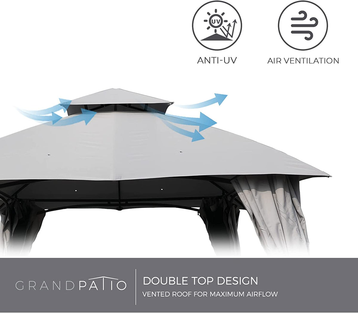 LOUNGE YARD 10x13 FT backyard gazebo Double Soft Top Canopy with Curtains and Netting for Patio — product view 4