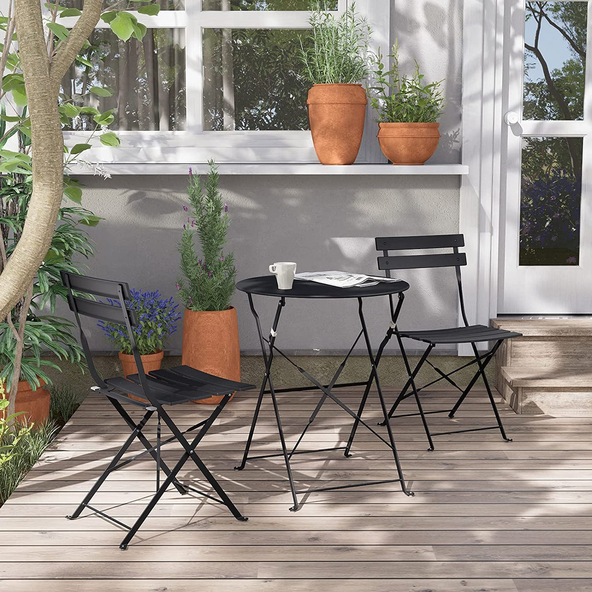 LOUNGE YARD Premium Steel Patio Bistro Set with Cushion 3 Piece Patio Set of Foldable Patio Table and Chairs — product view 4