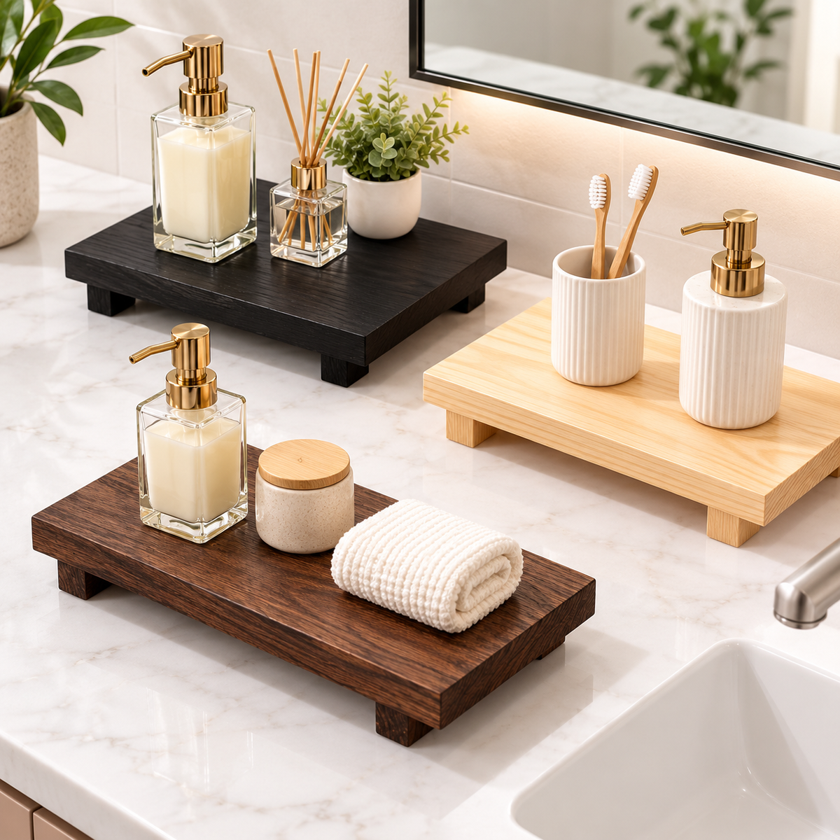 Elevated Solid Wood Bathroom Counter Tray Riser LoungeYard — product view 1