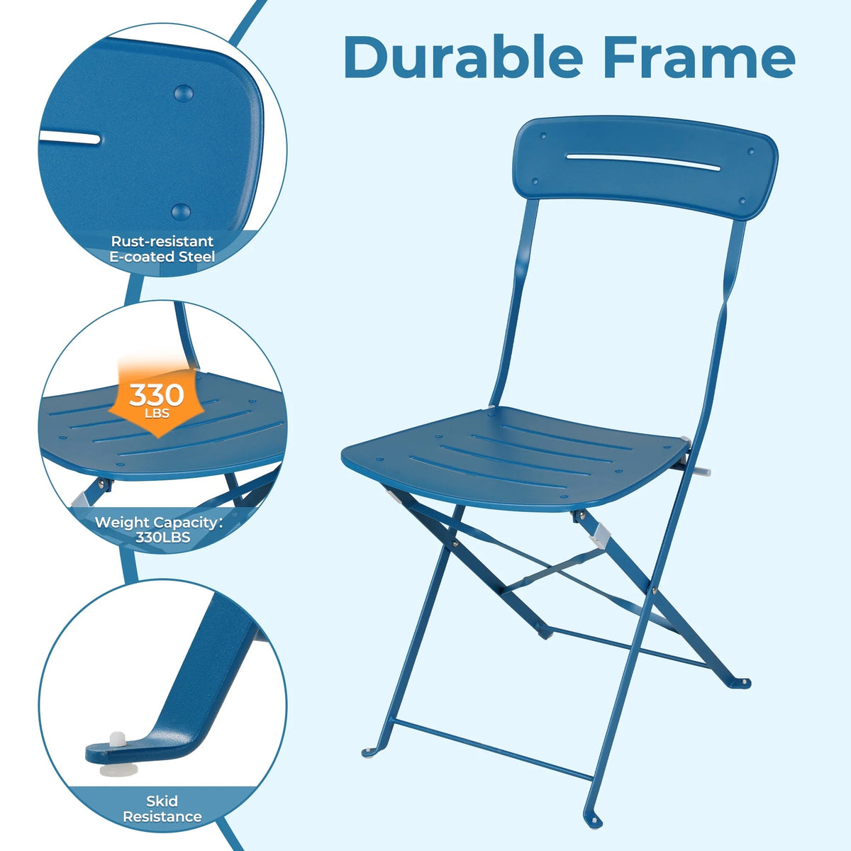 LOUNGE YARD 3-Piece Foldable Bistro Set with Round Table - All-Weather Steel Frame — product view 7