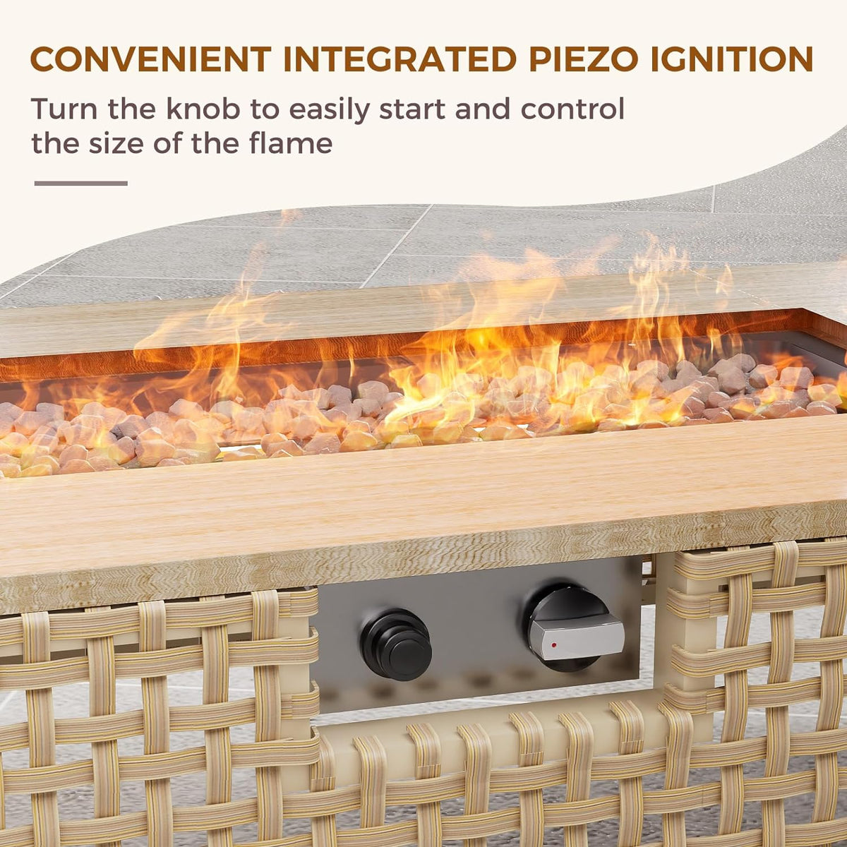 LOUNGE YARD 47inch Outdoor Wicker Propane  Fire Pit Table with Propane Tank Storage Box, CSA Certification — product view 3
